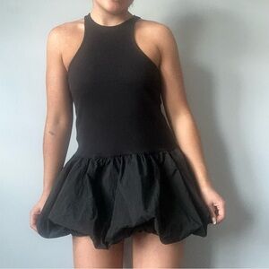 Sleeveless Bubble-hem Dress - Black mini dress